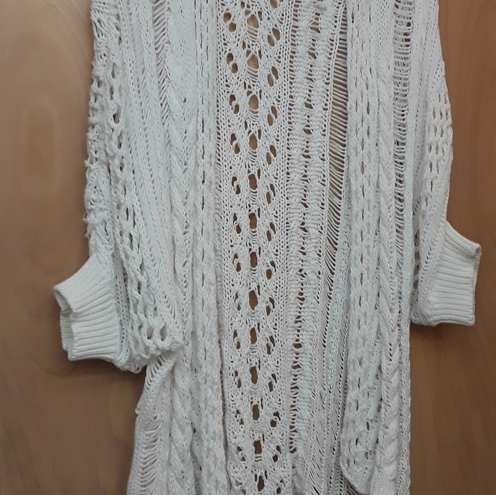 Moth Anthro White Crochet Boho Cottagecore Flowy Cardigan Top M - Picture 11 of 11